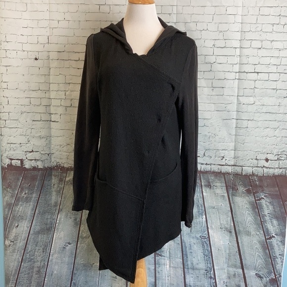 Free People Coat Black Drippy Wool Jacket S Asymmetrical Granola  Boho Festival - Picture 5 of 16